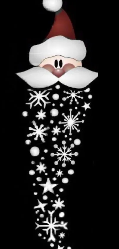 Santa with snowflakes on a black background wallpaper.