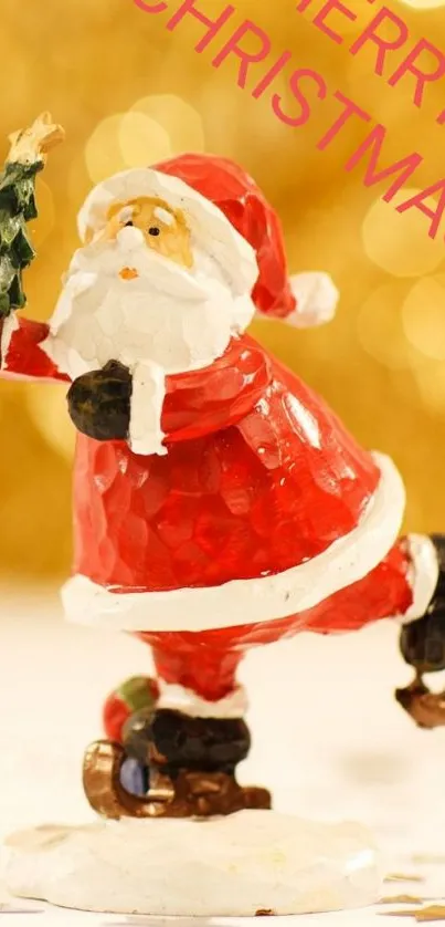 Festive Santa Claus with a Merry Christmas message in golden bokeh background.