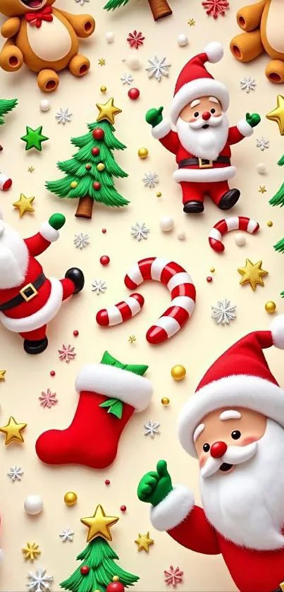 Santa-themed Christmas wallpaper with festive decorations and cheerful colors.