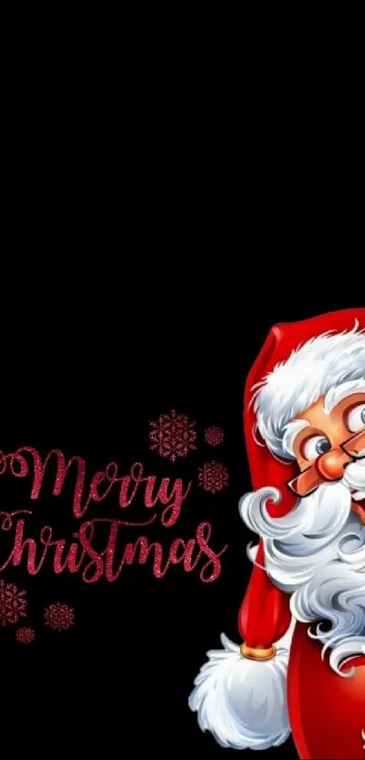 Santa Claus with Merry Christmas text on black background.