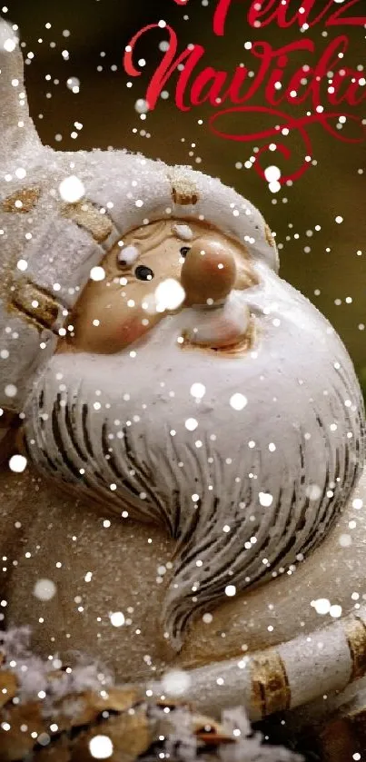 Charming Santa and golden ornament with Feliz Navidad text.