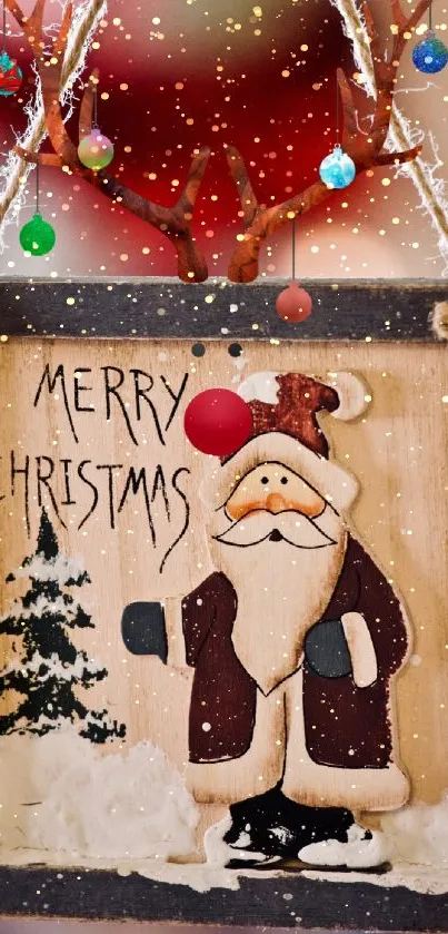Festive Christmas decoration with Santa and holiday colors.