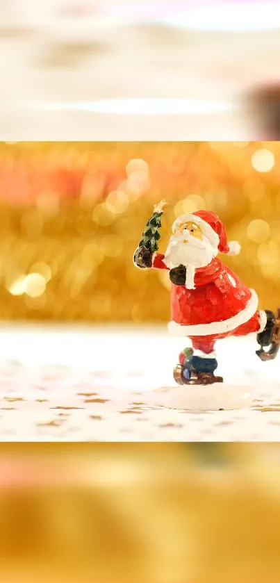 Santa Claus ornament with golden bokeh background, perfect for Christmas cheer.