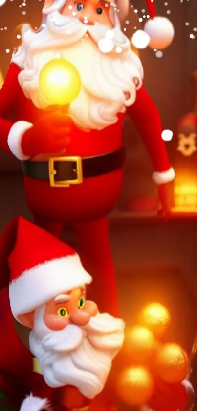 Festive Santa Claus with glowing lights in a Christmas themed mobile wallpaper.