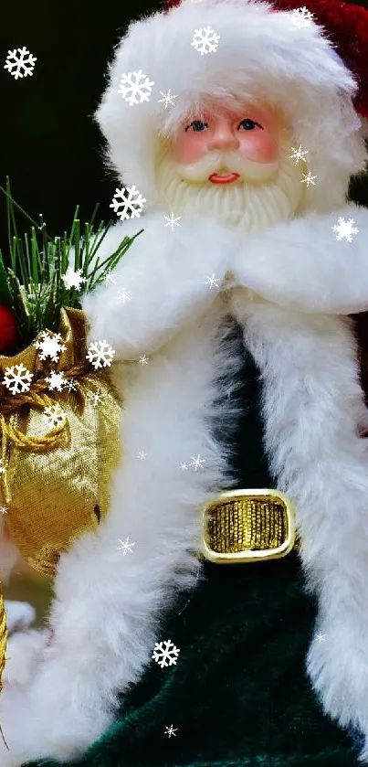 Santa Claus stands amid snowy trees, creating a festive holiday scene.