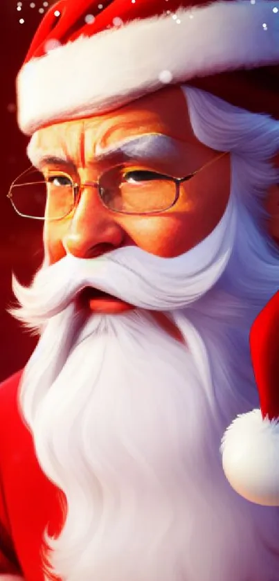 Santa Claus in a festive red suit and hat, perfect for Christmas wallpaper.