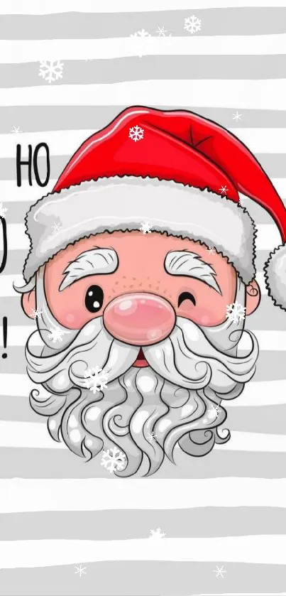 Santa Claus cartoon with "Ho Ho Ho" background, red hat, and festive design.