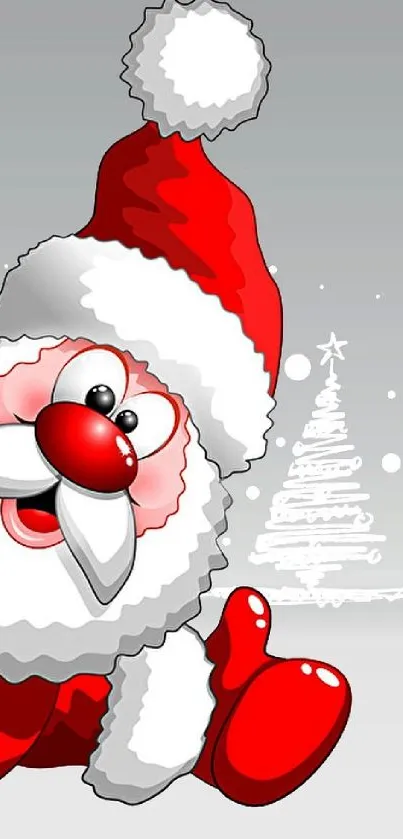 Cartoon Santa Claus on a festive mobile wallpaper with red and white colors.