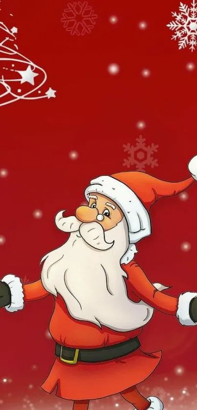 Santa Claus on a red background with snowflakes mobile wallpaper.