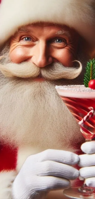 Santa Claus with festive cocktail, Christmas wallpaper.