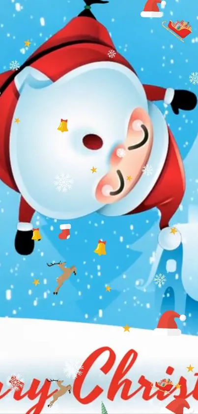 Animated Santa Claus in a snowy Christmas scene wallpaper.