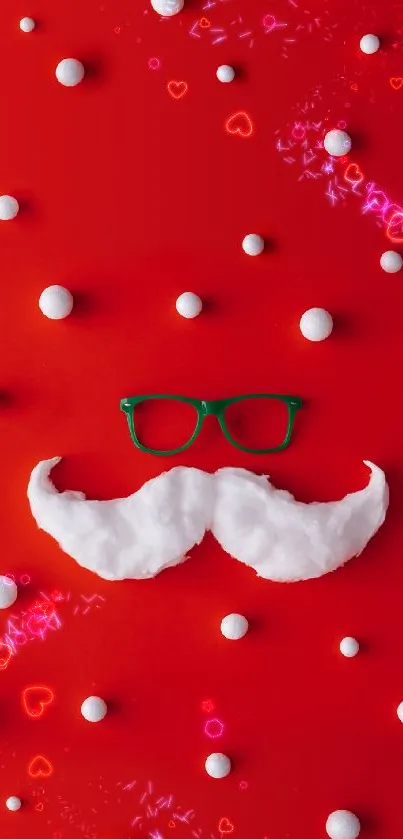 Santa mustache and glasses on red background wallpaper.