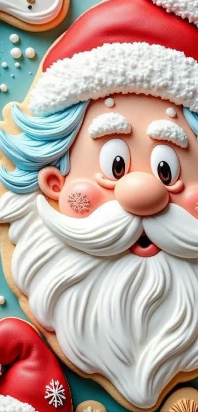 Festive Santa cookie design wallpaper with cartoon style.
