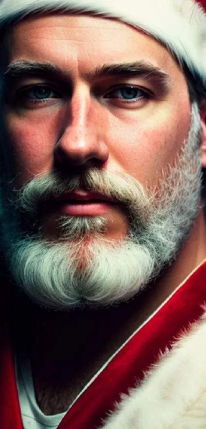 Realistic Santa Claus with a red suit and white beard, perfect for festive wallpaper.