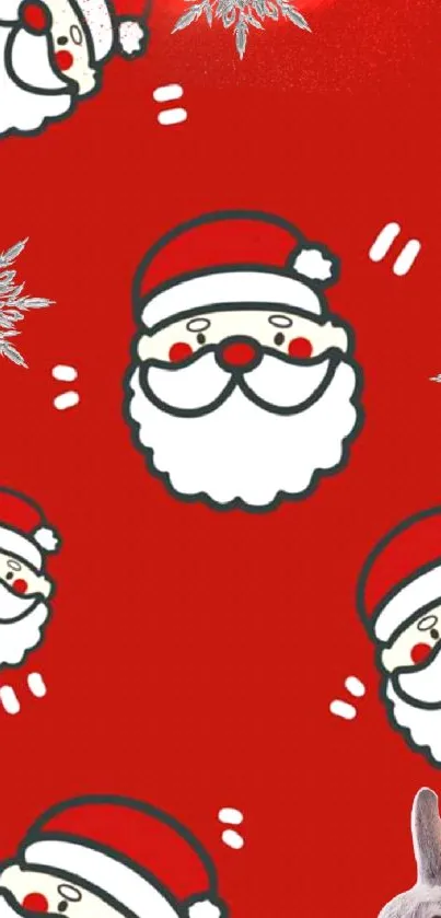 Santa and rabbit festive red wallpaper for mobile phone.