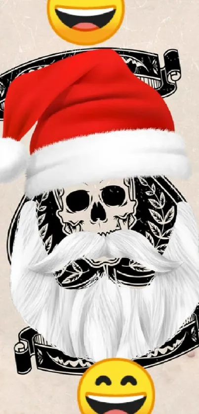 Festive skull playing card with Santa hat.