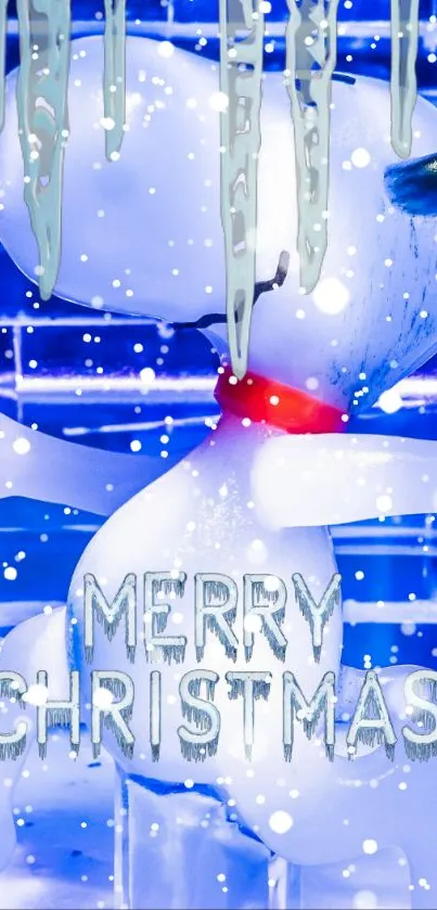 Snoopy ice skating with 'Merry Christmas' text on festive blue background.