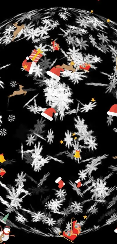 Festive Christmas snow globe mobile wallpaper in black background.