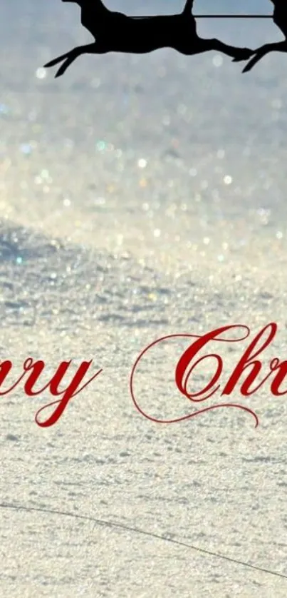 Snowy Christmas wallpaper with reindeer silhouettes and festive text.