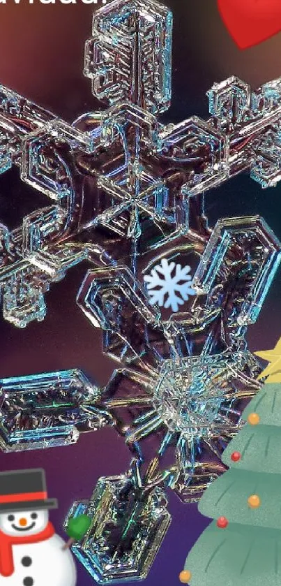 Festive snowflake with Christmas decor and a holiday theme.