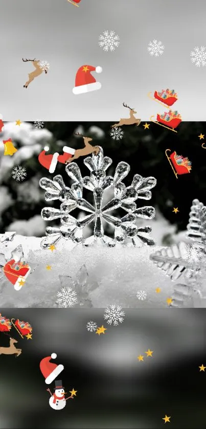 Festive mobile wallpaper with snowflakes and Christmas icons.