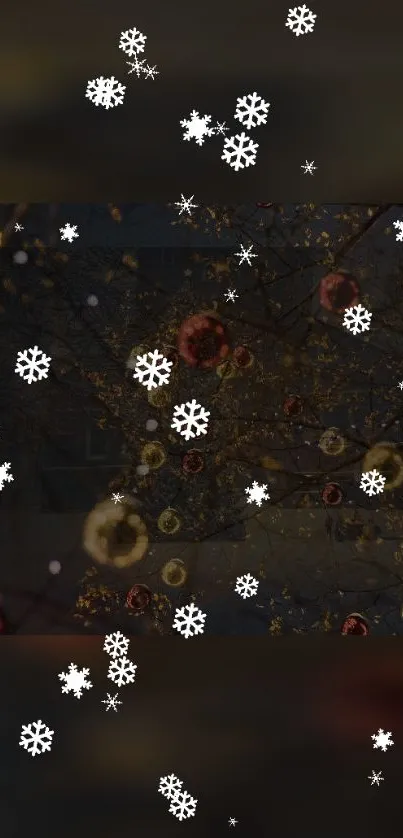 Snowflakes and decorations on dark background wallpaper.