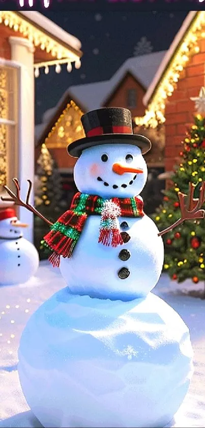 Charming snowman with festive decorations and snowflakes for a joyful 2024 celebration.