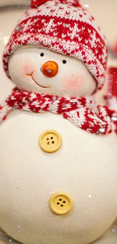 Festive snowman with red and white Christmas theme, perfect for holiday wallpaper.