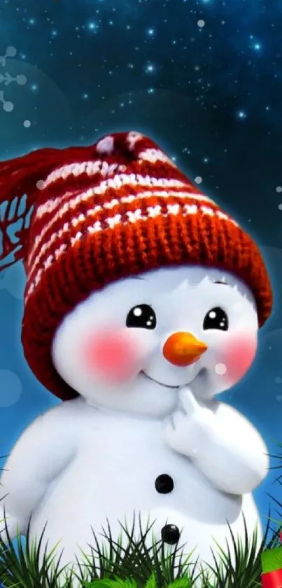 Festive snowman with holiday decorations in vibrant colors.