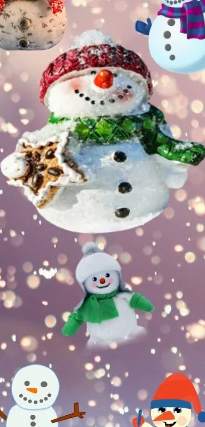 Cute snowman mobile wallpaper with festive design.