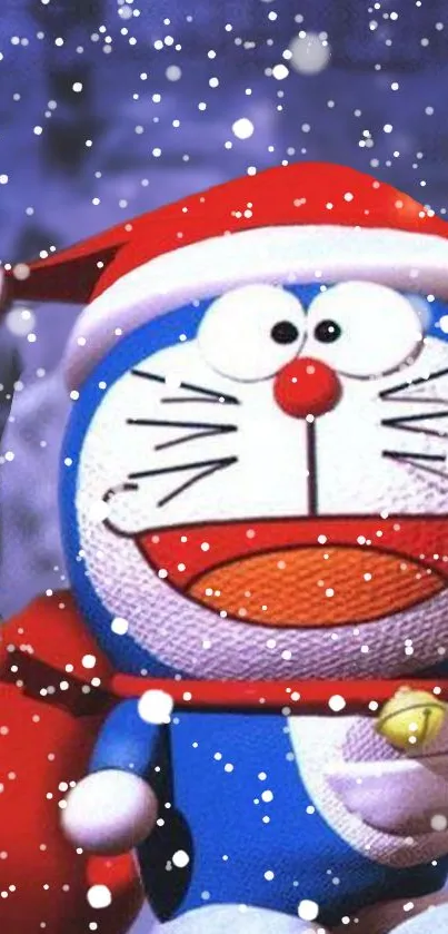 Animated character with Santa hat in snowy setting.