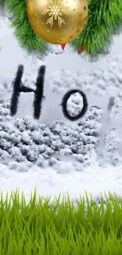 Snowy car with 'Ho Ho Ho' and festive decor.