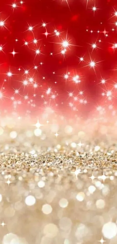 Festive glitter wallpaper with red stars and gold texture.