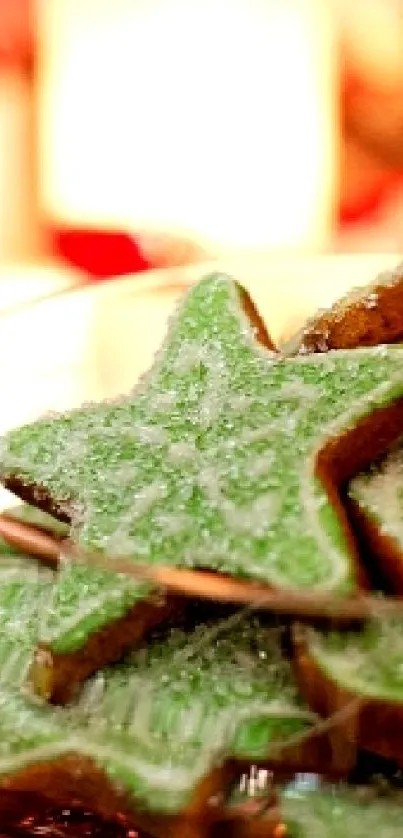 Vibrant star-shaped cookies with green icing.