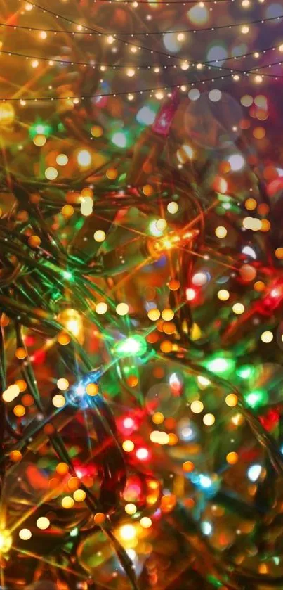 Colorful string lights creating a festive mobile wallpaper.