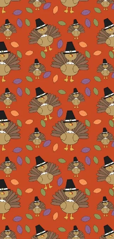 Festive Thanksgiving turkey pattern on a burnt orange background.