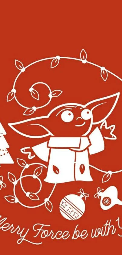 Festive Yoda Christmas wallpaper with red background.