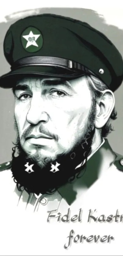 Artistic portrait of Fidel Castro in grayscale design.