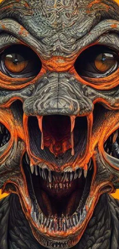 Detailed alien creature in vivid orange art wallpaper.