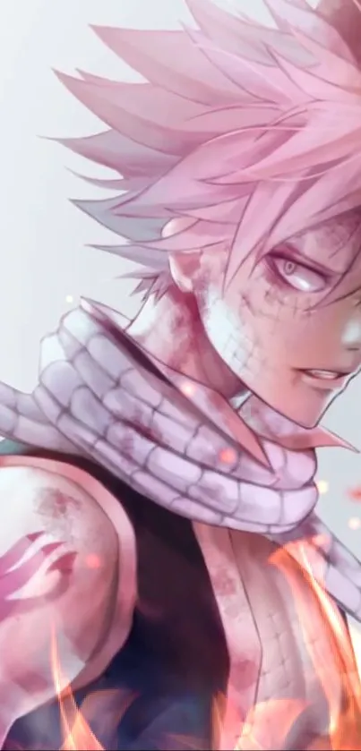 Anime character with pink hair and intense gaze in a dynamic pose.