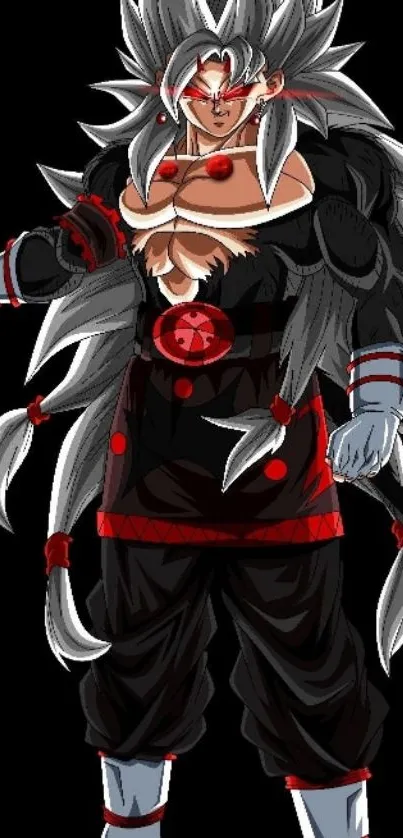 Anime warrior in black and red armor on a mobile wallpaper.