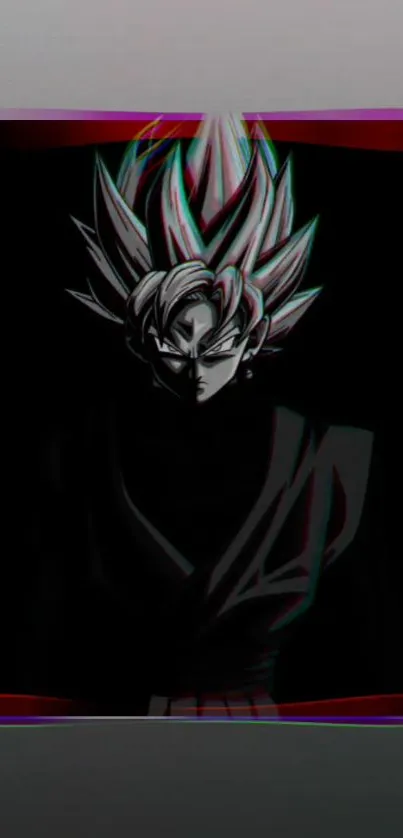 Anime warrior with intense gaze on dark background.