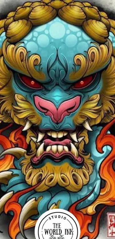 Fierce vibrant beast art design wallpaper with dynamic colors.