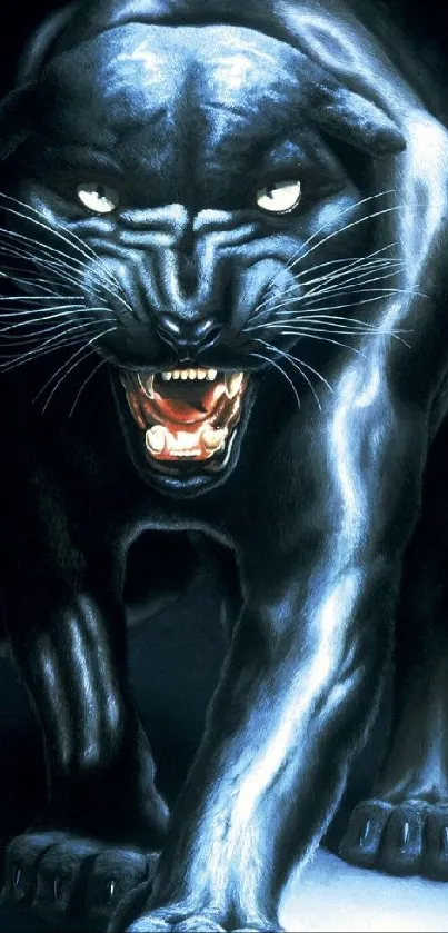 Fierce black panther art wallpaper with intense expression.