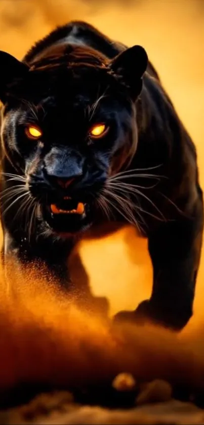 Fierce black panther in fiery backdrop