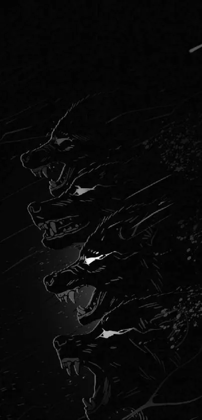 Artistic black wolves in an abstract dark theme mobile wallpaper.