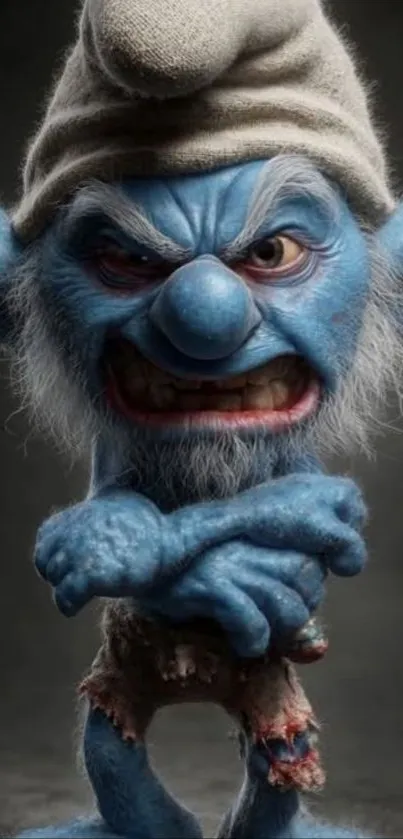 Fierce blue character with a beanie in a digital illustration.