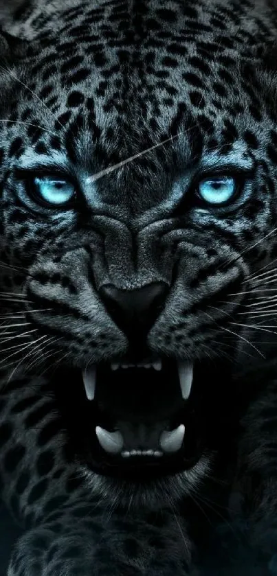 Fierce blue-eyed leopard mobile wallpaper.