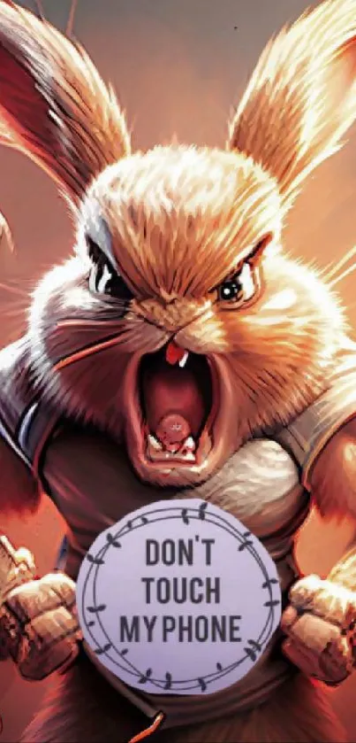 Fierce cartoon bunny with sign: Don't Touch My Phone.