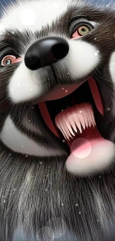 Fierce cartoon animal with expressive features on phone wallpaper.